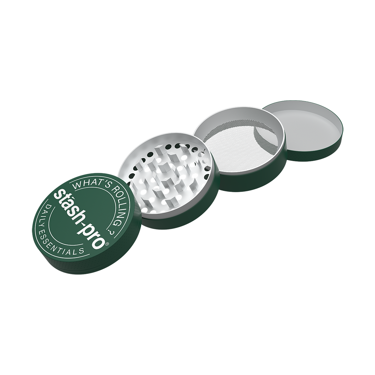 stash-pro Dark Green Glow in the Dark Herb Grinder – Large | 4-Piece