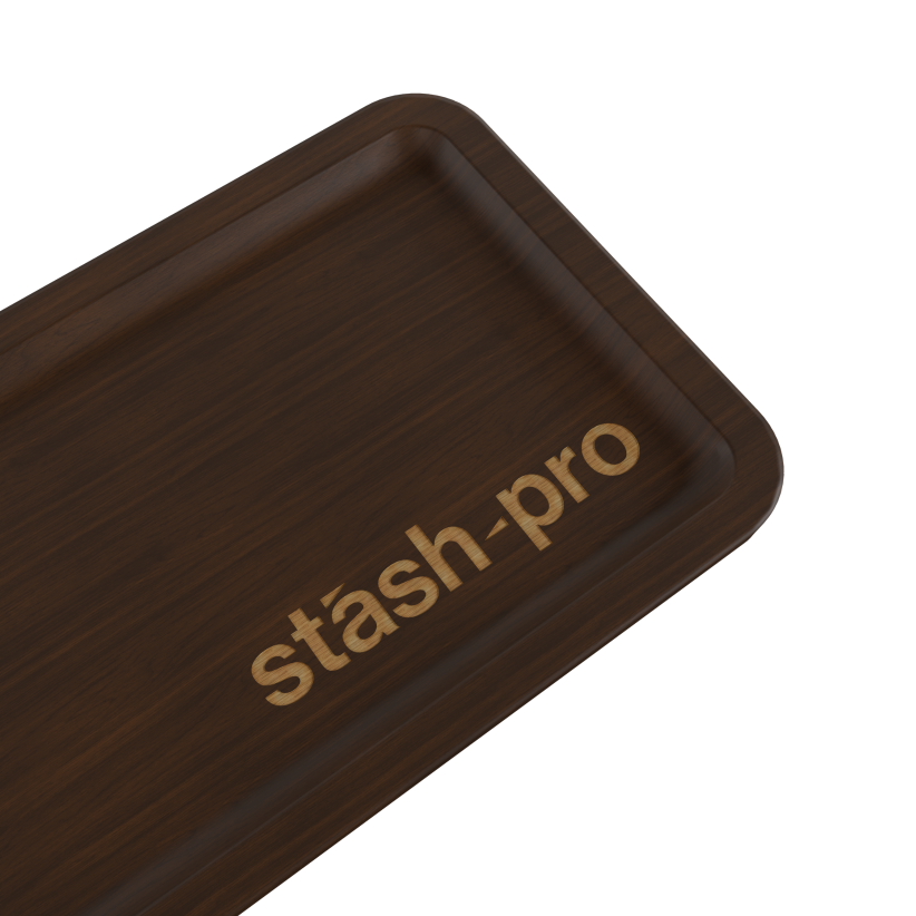 stash-pro Wooden Rolling Tray - Dark Brown