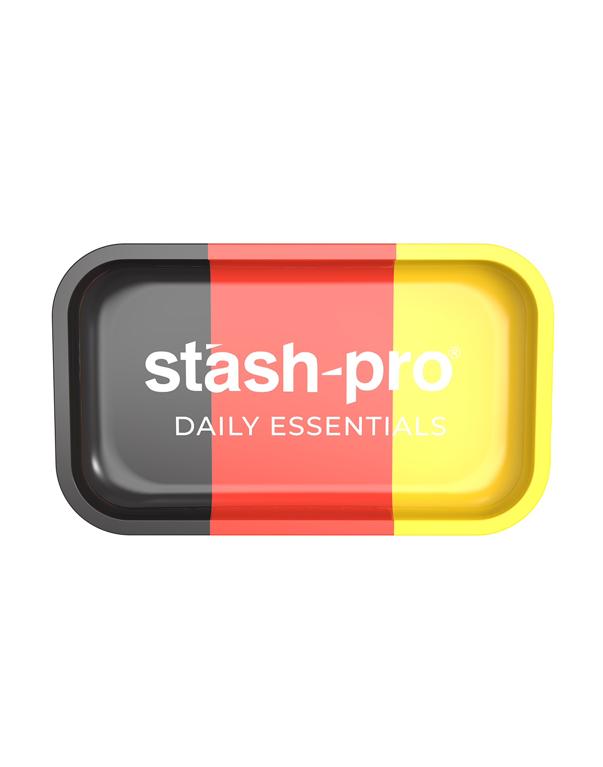 Colorful tray with 'stash-pro' branding on a white background