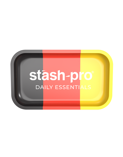 Colorful tray with 'stash-pro' branding on a white background