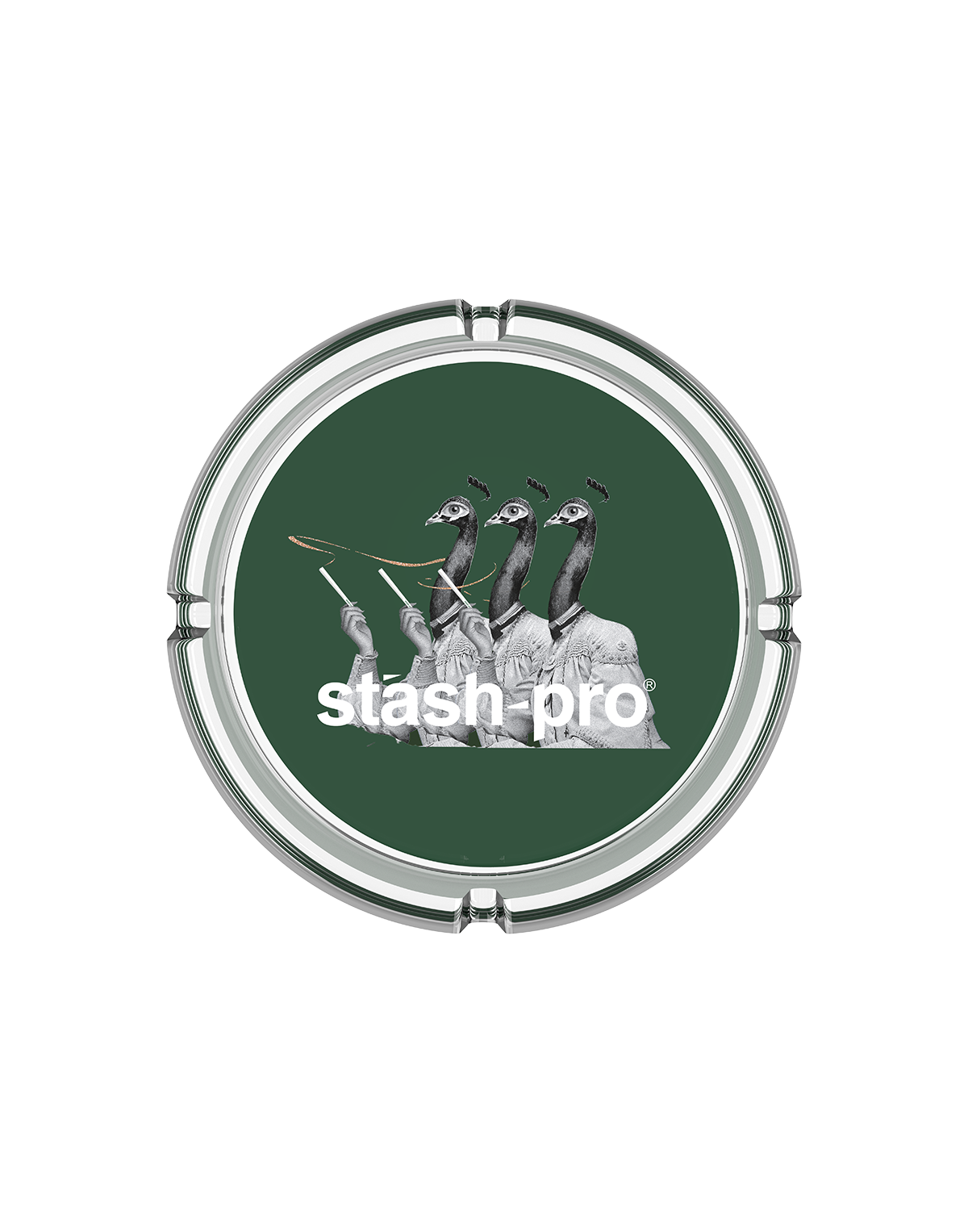 stash-pro glass ashtray Birds design side view