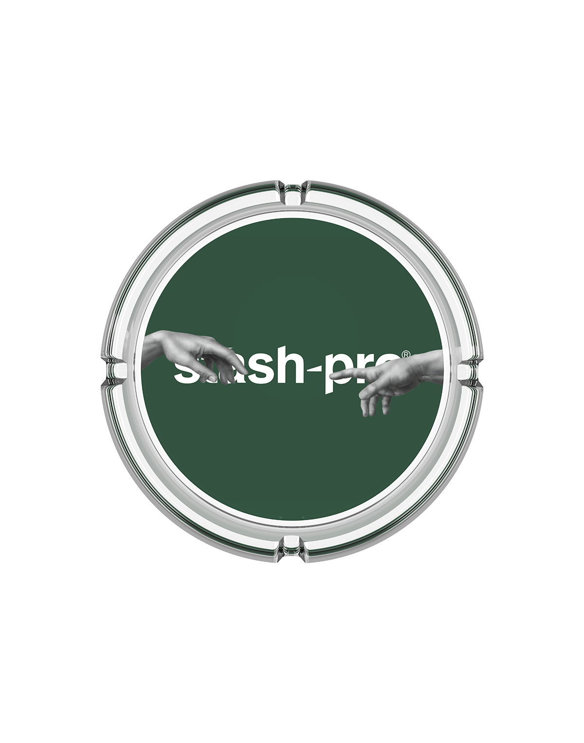 stash-pro glass ashtray Hand Logo design side view