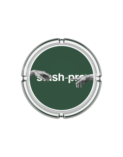 stash-pro glass ashtray Hand Logo design side view