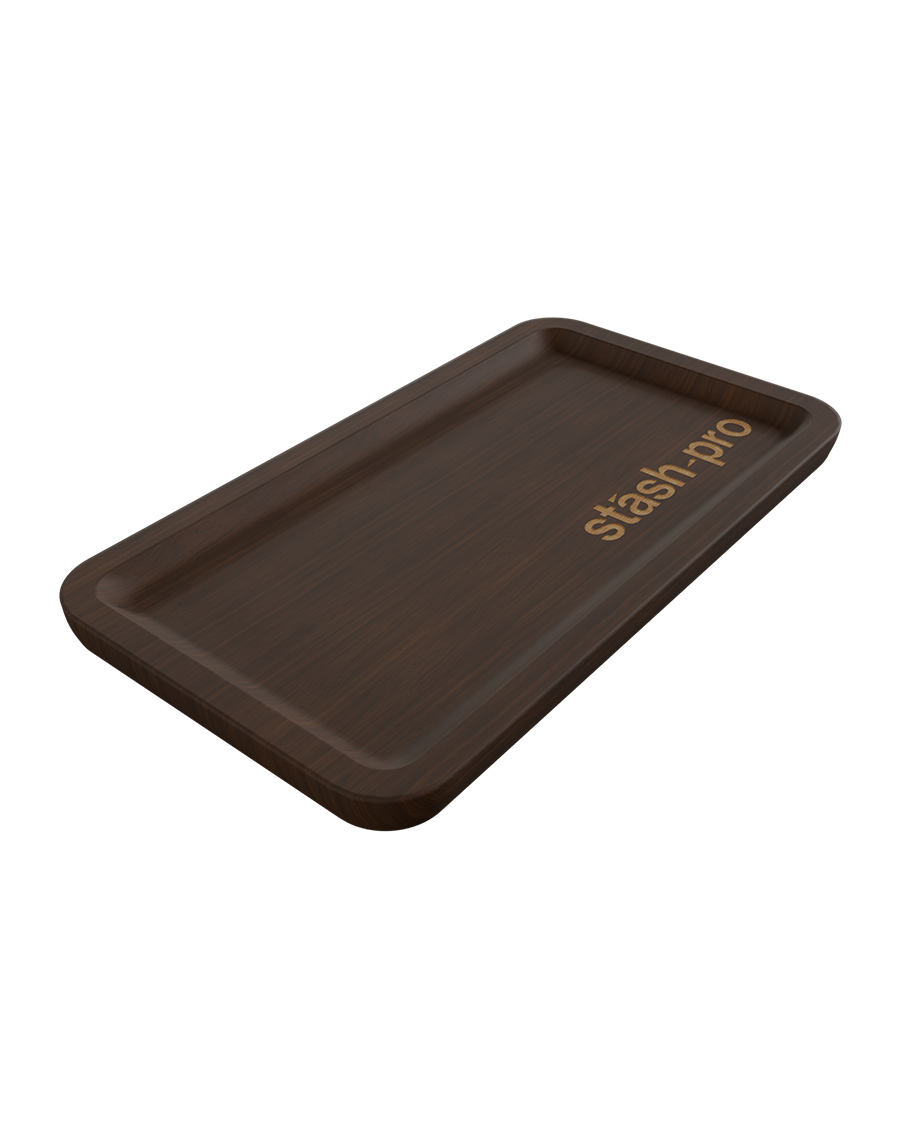 stash-pro Wooden Rolling Tray - Dark Brown