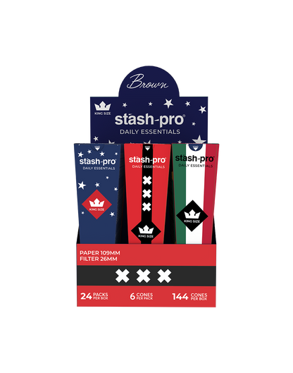 stash-pro Brown Pre-Rolled Cones – Pack of 6 (King Size) | Stash Pro Ready-to-Fill Cones
