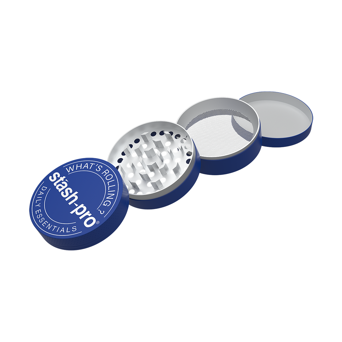 stash-pro Blue Glow in the Dark Herb Grinder – Large | 4-Piece