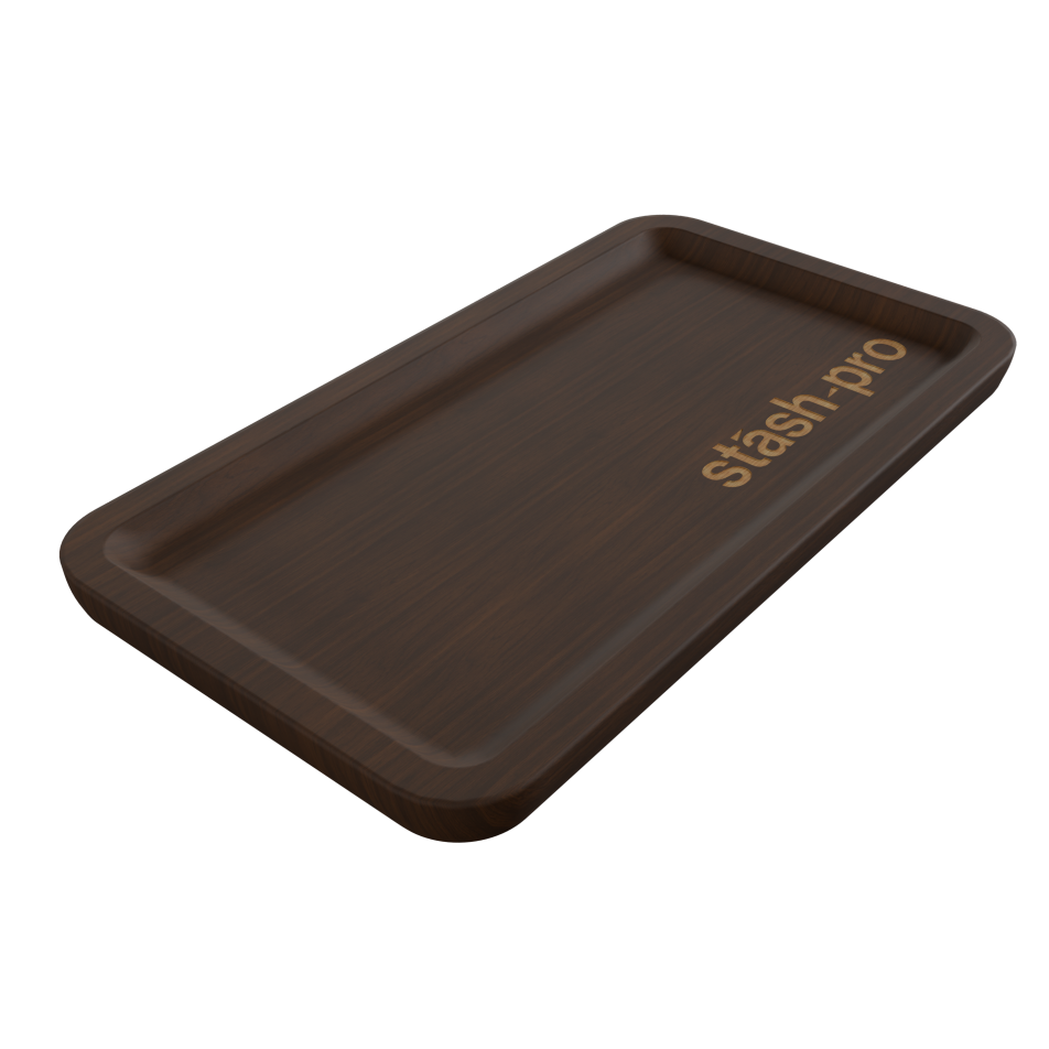 stash-pro Wooden Rolling Tray - Dark Brown